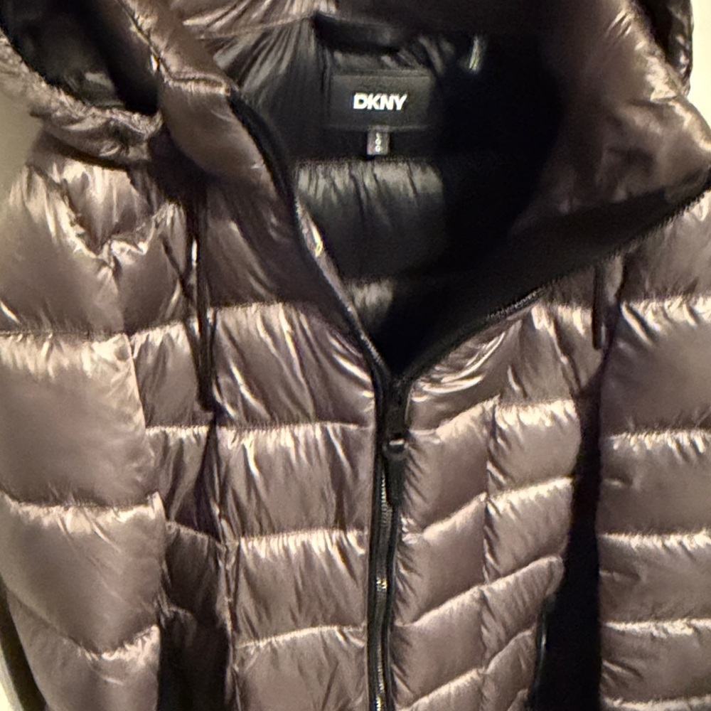 DKNY Shiny Silver Puffer Jacket